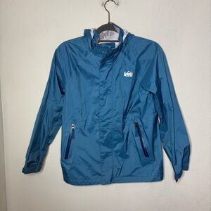 Kids REI Teal-Blue Hooded Shell Jacket Size 10-12